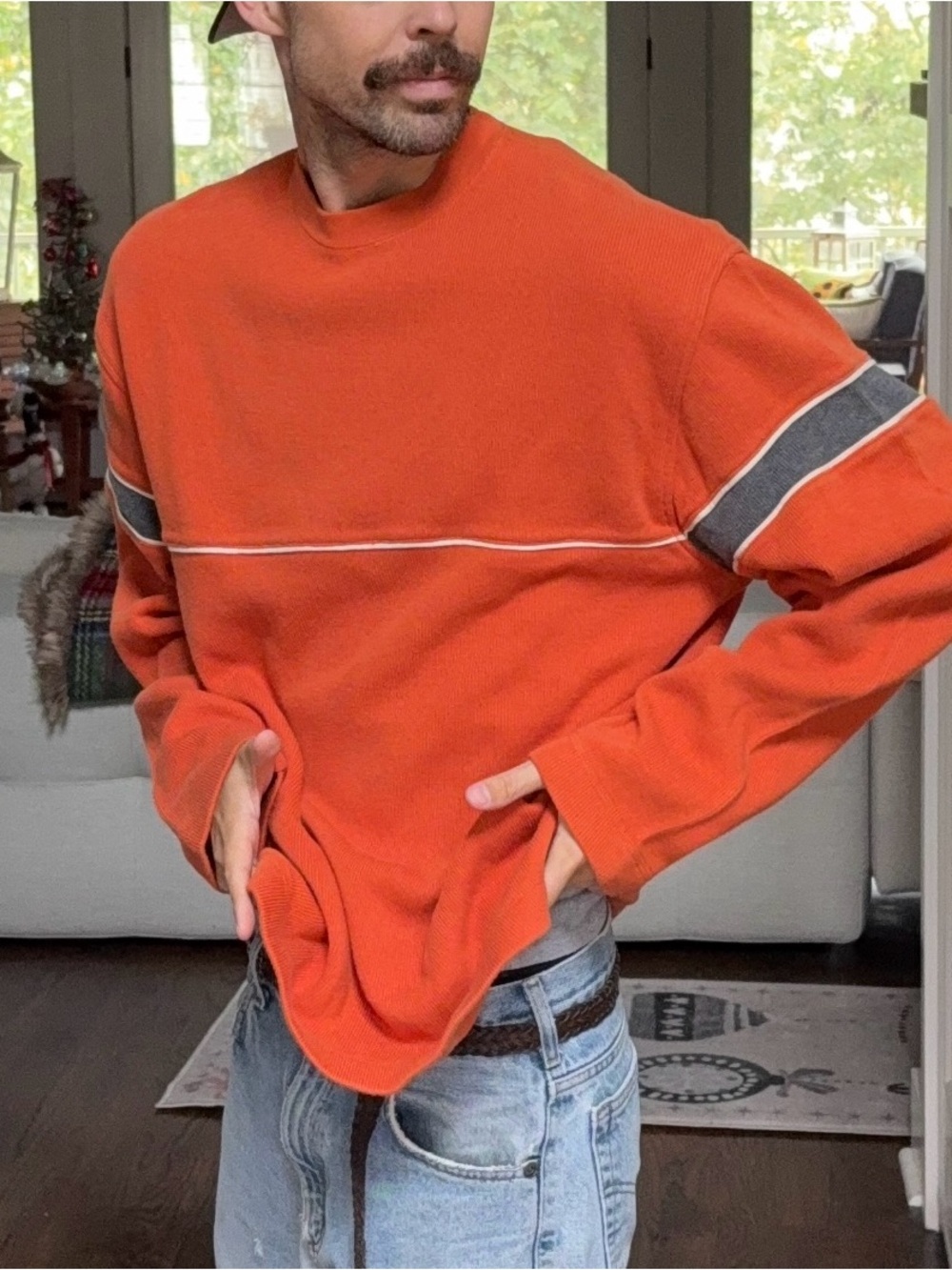 Vintage 2000 GAP Orange Thermal Striped Shirt 🍊